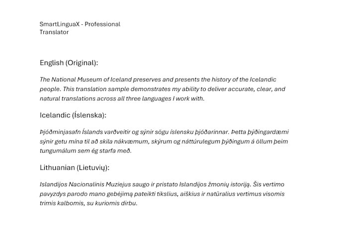 manually translate english, icelandic, and lithuanian